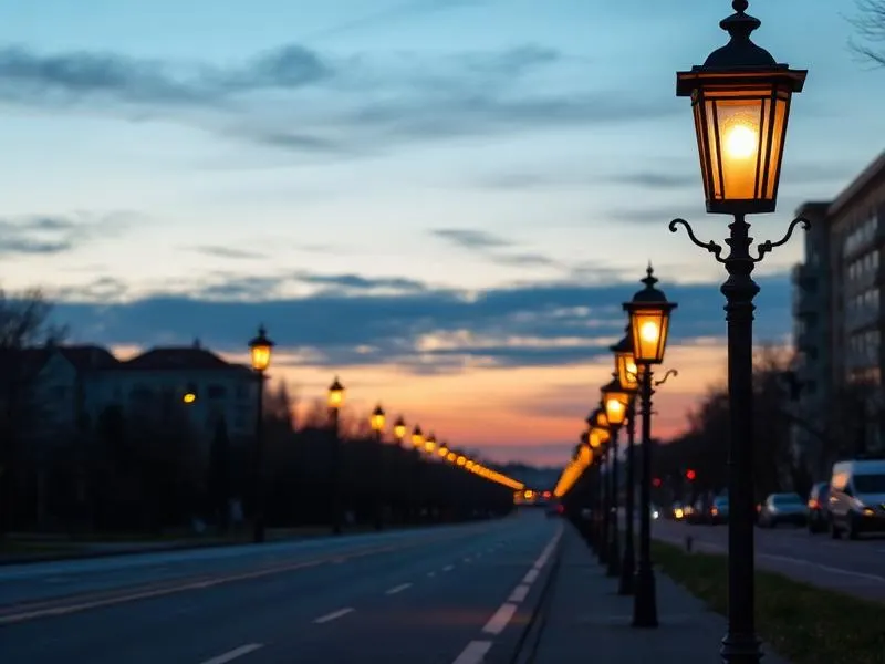 Decorative poles along a boulevard