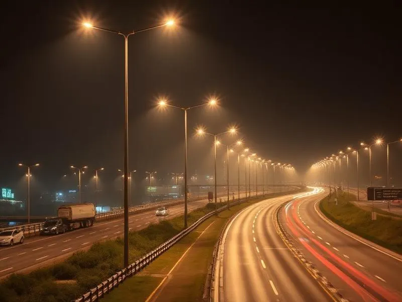 Highway lit with commercial LED street lighting