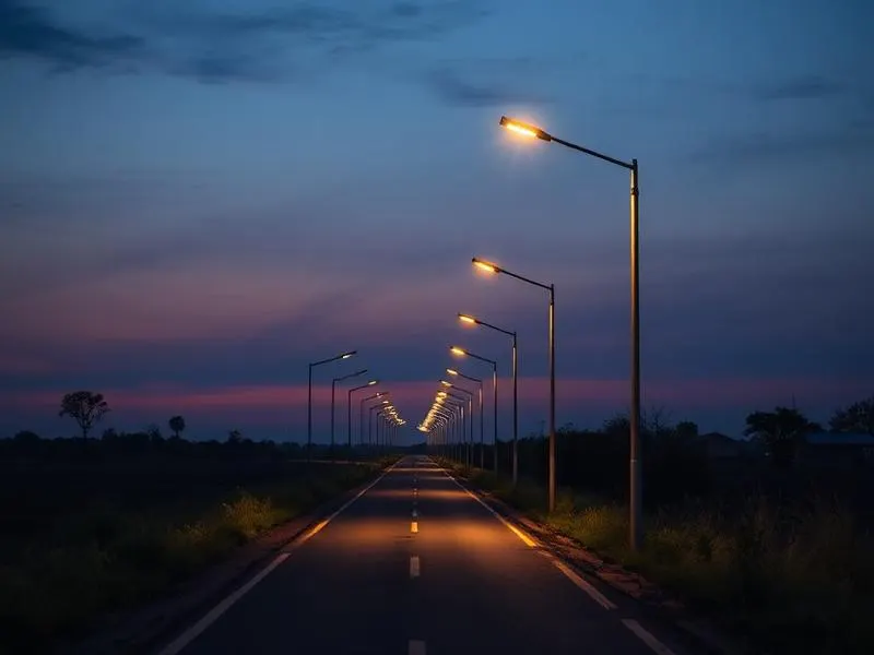 Solar street lighting on a rural road